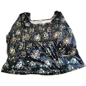 Cato Womens Size 18/20 Black Floral Velvet Long Sleeve Scoop Neck Blouse